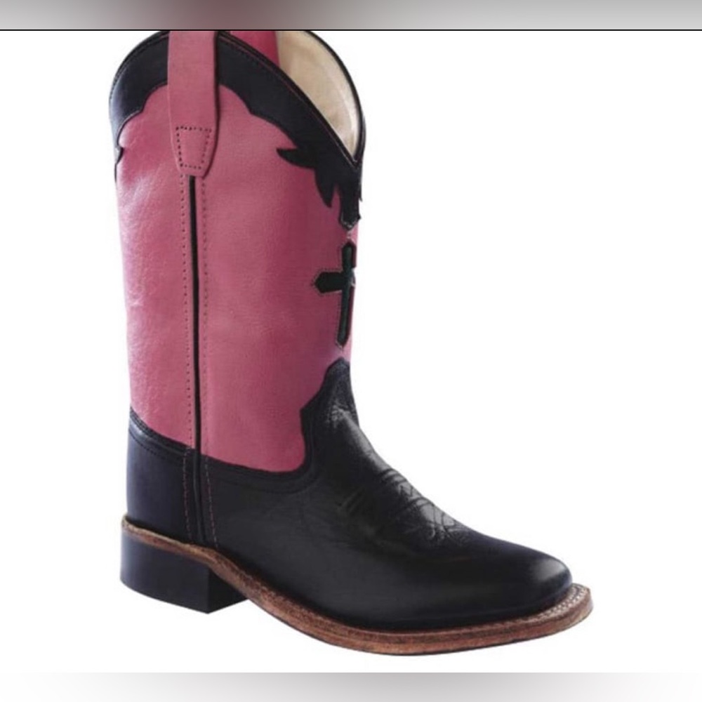 Old West Black and Pink Leather Boots Little Girl Sz 7-8
